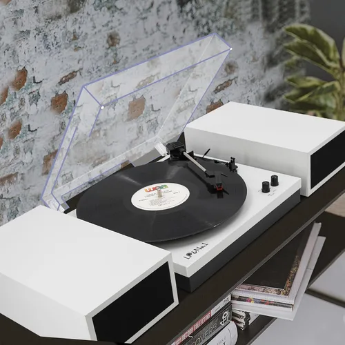 Vista 7 de LP&No.1 - Paquete de tocadiscos moderno con altavoces estéreo de estantería de doble potencia, preamplificador phono incorporado, transmisión por