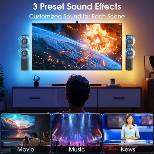 Vista 5 de Barra de sonido de 2.1 canales con subwoofer con cable, Dolby Audio Barra de sonido de TV desmontable de 35 pulgadas, Bluetooth, HDMI-ARC, óptico