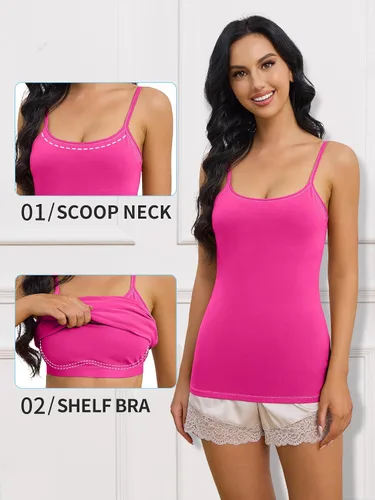 Vista 101 de Camisa Attraco de algodón, con tirantes estilo espagueti, con brasier incorporado, 2 paquetes, para mujer
