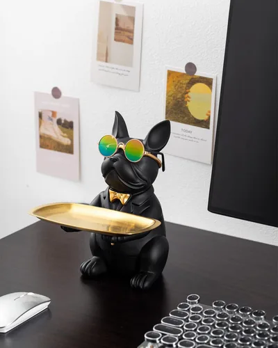 Vista 8 de Estatua de bulldog francés, bandeja de resina para llaves de bulldog para decoración de entrada, organizador de llaves para mesa de entrada, regalos