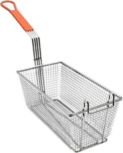 Vista 4 de TrueCraftware -Cesta rectangular de 12-1/8 x 6-1/4 x 5-1/4 pulgadas con gancho, hierro chapado en níquel resistente con mango recubierto de naranja