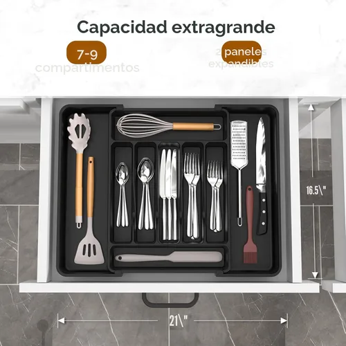 Vista 2 de ukeetap Organizador de Cubiertos Expandible Extra Grande, Organizador de Cubiertos y Vajilla Sin BPA Apto para Alimentos, Organizador de Cajón