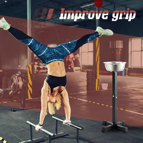 Vista 6 de Gisafai Soporte de tiza portátil de acero inoxidable de 20 x 20 x 38 pulgadas con cuenco de 23 x 7 pulgadas para gimnasia, levantamiento de pesas