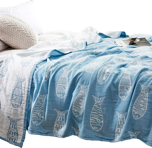 Vista 9 de MEJU Manta ligera de muselina marrón para perros, cachorros, para niños, para cama, sofá, 100% algodón peinado, de 3 capas, suave y cálida