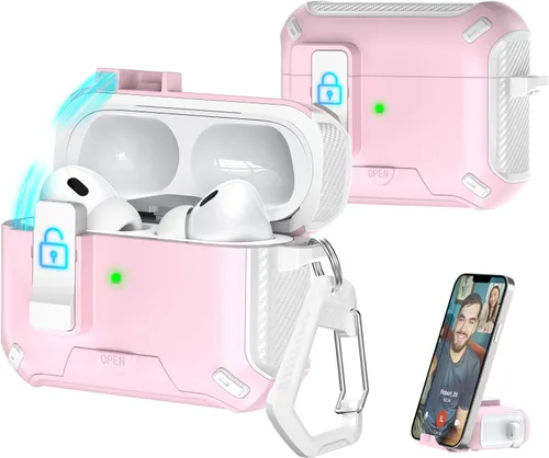Vista 46 de R-fun Funda de carga compatible con AirPods de 2ª generación 2019, 1ª generación 2016, protección completa contra caídas, tapa desplegable