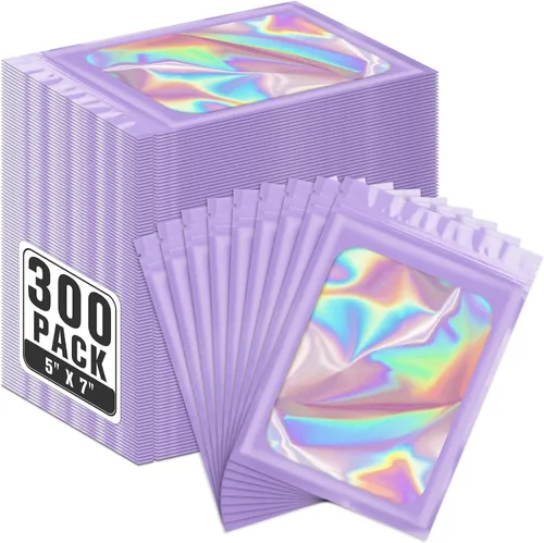 Vista 44 de ANZNKU Paquete de 300 bolsas multicolor para bolígrafos, bolsas holográficas de Mylar con ventana transparente, bolsas de embalaje a prueba