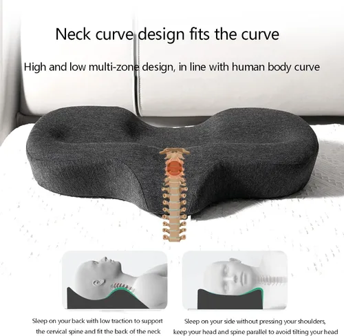 Vista 4 de Almohada cervical de espuma viscoelástica de contorno para aliviar el dolor de cuello, almohada ergonómica para dormir, almohada ortopédica