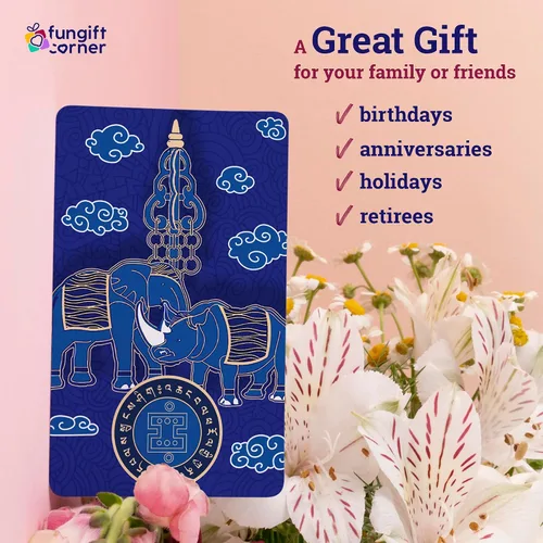 Vista 6 de Elefante azul y rinoceronte con amuleto de personal Ksitigarbha Feng Shui, símbolo de protección contra la pérdida de dinero, regalo de Feng Shui