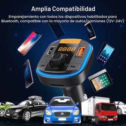 Vista 6 de Bluetooth 5.4 Adaptador PD20W+QC3.0, transmisor FM Bluetooth para coche