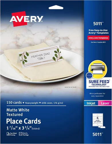 Vista 10 de Avery – Tarjetas de lugar con relieve, color blanco. 1.43 x 3.75 pulgadas., Blanco