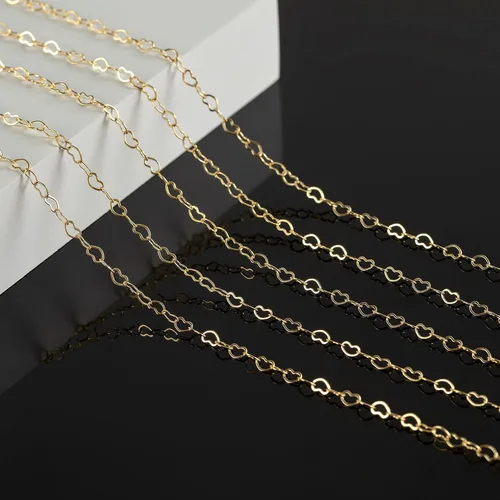 Vista 7 de KYUNHOO Cadenas de corazón chapadas en oro de 18 quilates de 16.4 ft de latón macizo a granel, cadena de collar de corazón para mujer, pulsera
