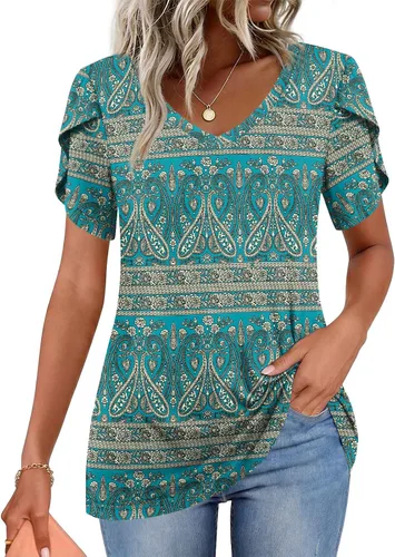 Vista 16 de CATHY 2025 - Blusas de verano para mujer, con mangas cortas, cuello en V, estilo túnica, tallas S-4XL Talla B