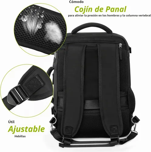 Vista 7 de Mochila de Viaje Snoffic para Mujer, Negro, 17 pulg.