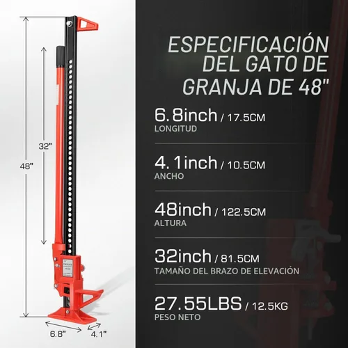 Vista 2 de DNA Motoring Gato de granja universal de 48 pulgadas, 3 toneladas, capacidad de 6600 libras, utilidad de alta elevación, gato de granja
