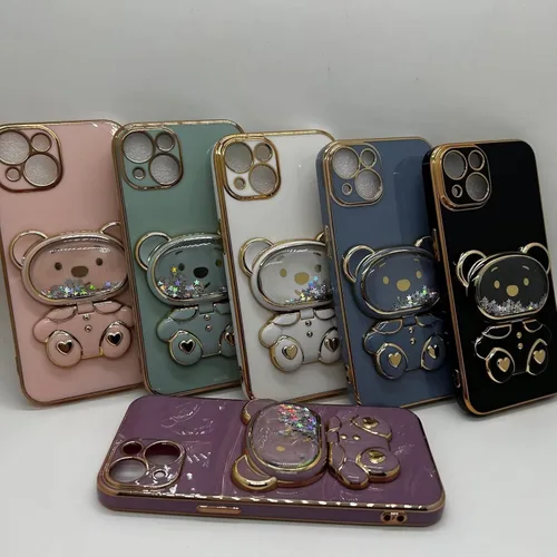 Vista 5 de Miagon Bear - Funda con soporte para espejo para Xiaomi Redmi A1, Quicksand Glitter Electroplated Soft TPU Protector Slim a prueba de golpes