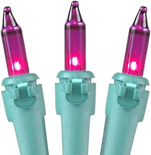 Vista 4 de Novelty Lights Mini luces incandescentes tradicionales de 50 pies, 100 bombillas, color morado sobre cable verde con espacio de 6 pulgadas, grado