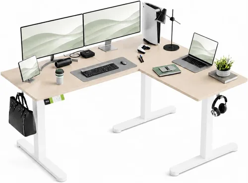 Vista 12 de Claiks - Escritorio de pie en forma de L de 63 x 55 pulgadas, altura Bambú