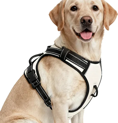 Vista 119 de Arnés para perro sin tirones, chaleco reflectante acolchado suave sin estrangulamiento, con clip frontal y asa superior, 2 hebillas de liberación