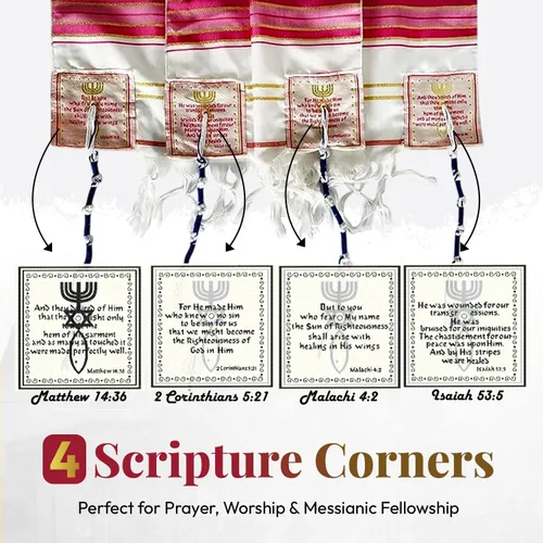 Vista 2 de Holy Land Market Chal Mesiánico Mujer/Tallit - El Mesías Tallit Rosa/Oro, Rosado