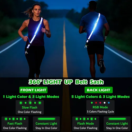 Vista 5 de Cinturón reflectante LED, luz LED recargable, equipo de seguridad nocturna para caminar, equipo reflectante ajustable de alta visibilidad