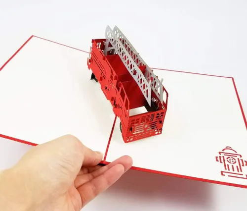 Vista 4 de Camión de bomberos - Tarjeta desplegable 3D para el día del padre, tarjeta desplegable de feliz aniversario, regalo de cumpleaños, tarjeta de camión