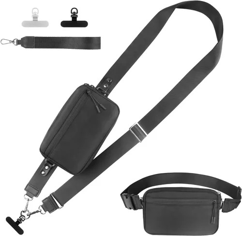 Vista 27 de YFWE Correa de clip and go para teléfono con cartera cruzada, cordón ajustable para teléfono con cartera RFID desmontable, correa universal