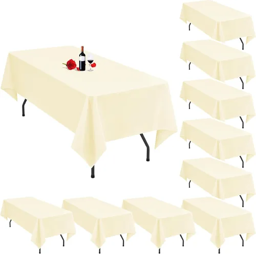 Vista 17 de Paquete de 10 manteles rectangulares de 60 x 102 pulgadas, color beige para mesas rectangulares de 6 pies, mantel rectangular de tela de poliéster