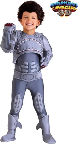 Vista 2 de Official Shark Boy and Lava Girl Toddler Gray Shark Boy Costume, Boys Superhero Jumpsuit Costume