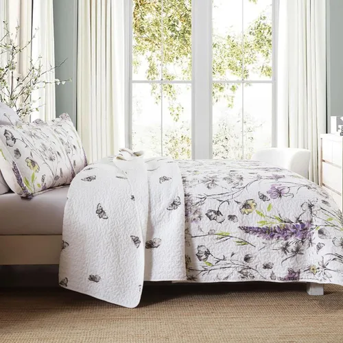 Vista 3 de PANGUSHAN Juego de edredón tamaño Queen – Juego de edredón 100% algodón, colcha botánica floral con 2 fundas de almohada, ropa de cama ligera