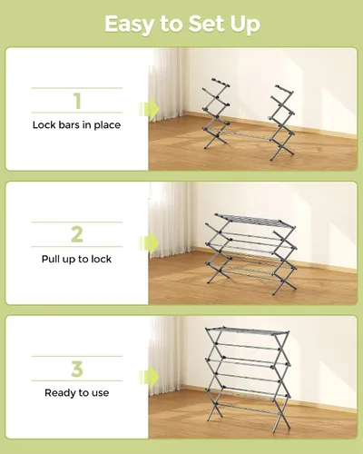 Vista 6 de Estante de Secado de Ropa, Perchero Plegable para Ropa, Estante de Secado de Lavandería Expandible, Pequeño Perchero para Ropa de Bebé, Toalla