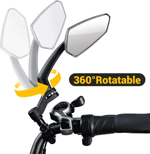 Vista 2 de Espejos de bicicleta para manillar, espejos retrovisores giratorios de 360°, gran angular, seguros a prueba de golpes, espejos de bicicleta de Negro
