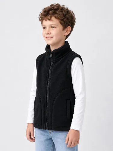 Vista 3 de LittleSpring Boys Girls Fleece Vest Sleeveless Jacket Full-Zip Fall Winter Warm Outerwear Negro