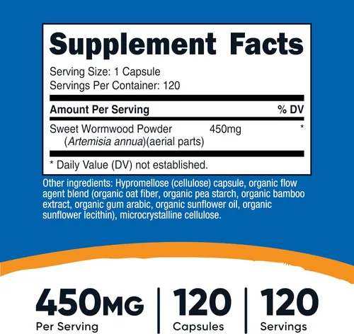 Vista 2 de Nutricost Cápsulas de ajenjo 450 mg, 120 cápsulas, sin gluten y sin OMG