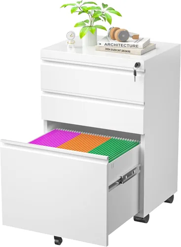 Vista 21 de Greenvelly Archivador Vertical de 18" D, Gabinete de 2 Cajones con Cerradura para Oficina en Casa, Metal Negro para Colgar Carpetas