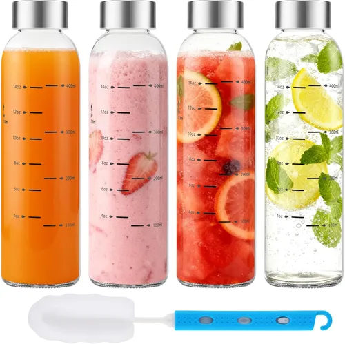 Vista 11 de Botellas de vidrio de 17 onzas con tapas, paquete de 2, tapas de acero inoxidable a prueba de fugas