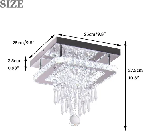 Vista 3 de Candelabro cuadrado de cristal moderno, lámpara LED de techo de cristal empotrada para comedor, dormitorio, sala de estar, pasillo (blanco)