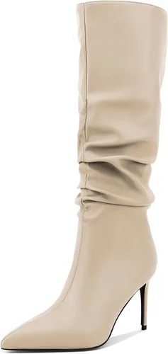 Vista 2 de Zamikoo Botas holgadas de tacón alto para mujer, botas de tacón de aguja altas hasta la rodilla, puntera puntiaguda, elásticas, botas altas de meter