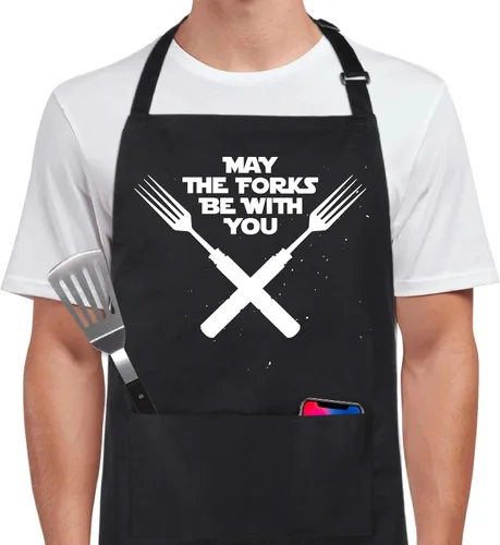 Vista 9 de Xornis Delantal divertido 100% de algodón para hombres y mujeres, delantales ajustables con 2 bolsillos, para parrilla, cocina, barbacoa, talla única
