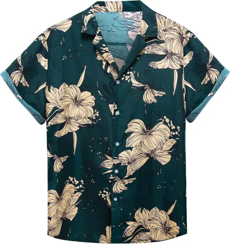 Vista 4 de YOHOWA Camisa hawaiana de manga corta para hombre, casual, con botones, para fiesta de brisa en la playa