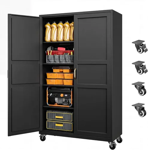 Vista 32 de Letaya Gabinetes de almacenamiento de garaje de metal con ruedas,Gabinete Negro