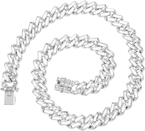 Vista 4 de HH BLING EMPIRE Juego de collar y pulsera de eslabones cubanos de oro y plata para hombre, joyería de hip hop para hombres y niños