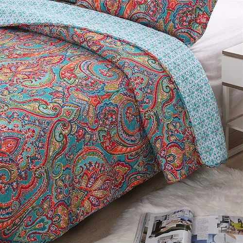 Vista 4 de Newrara Jacquard estilo algodón 3 piezas patchwork colcha Boho edredón juegos Queen (rojo)