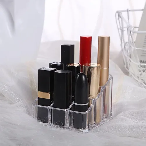 Vista 5 de 24 rejillas de acrílico maquillaje lápiz labial organizador caja escritorio lápiz labial soporte de exhibición transparente soporte