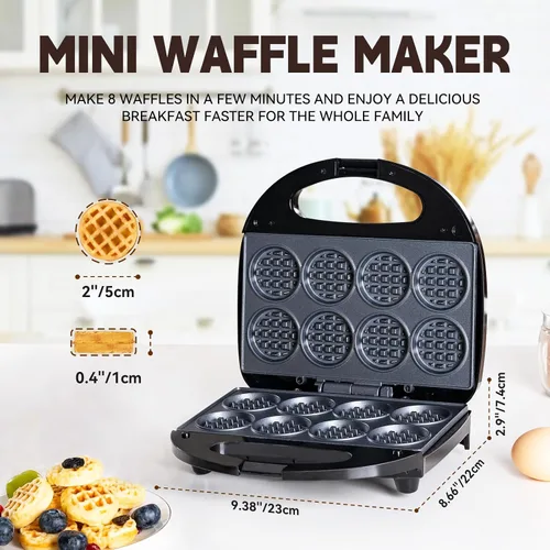 Vista 2 de Mini waflera, máquina antiadherente pequeña para hacer gofres con calentamiento rápido, hace 8 waffles, waflera para niños, solo tienes que añadir