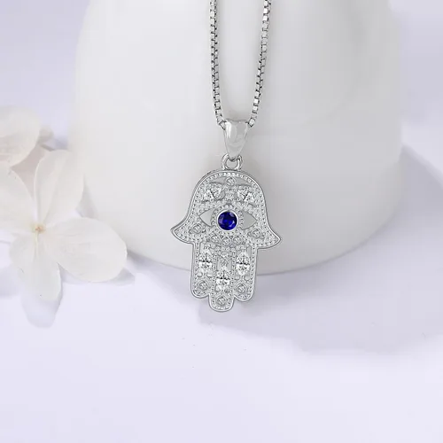 Vista 46 de Aniu Joyería de plata de ley 925 Hamsa de Fátima para mujer con circonita cúbica, viene con caja de regalo negra