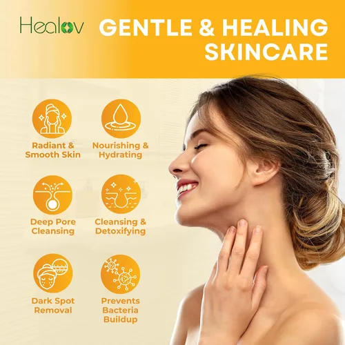 Vista 4 de Healov Crema facial de cúrcuma para manchas oscuras, loción iluminadora natural de la piel de cúrcuma para cara y cuerpo, limpia la piel, combate
