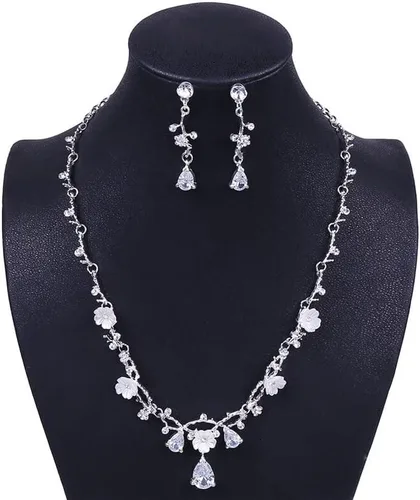 Vista 2 de Collar de flores tiaras nupciales conjuntos de joyería de moda corona pendientes gargantilla collar mujeres vestido de novia joyería conjunto