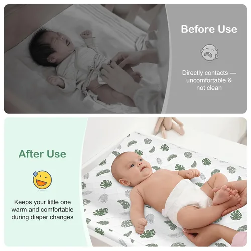 Vista 5 de FIOBEE Juego de 2 fundas para cambiador, impermeables, acolchadas para cambiador, transpirables y ultrasuaves para recién nacidos, niños y niñas, 32