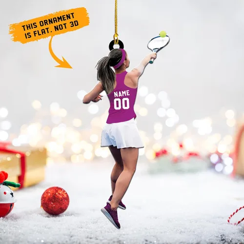 Vista 7 de Adorno plano acrílico personalizado para niña, jugador de tenis, regalo para amantes del tenis, jugador de tenis, adorno de Navidad para árbol de Tn1