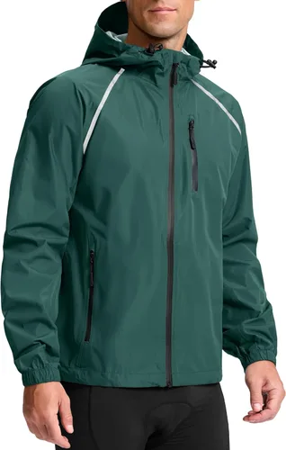 Vista 12 de Bikewa - Chaqueta de lluvia para hombre, impermeable, para ciclismo, con capucha, ligera, plegable, cortavientos para bicicleta, chaqueta de running
